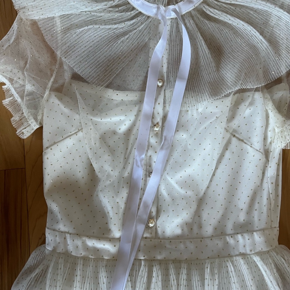 Betsey Johnson Full-Length White and Gold Tiered Dress - Picture 4 of 12